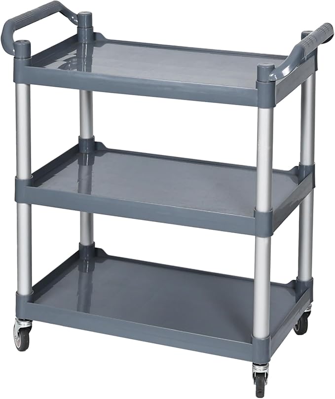 Farmoon Plastic Utility Cart with Wheels, 3-Tier Restaurant Cart, Rolling Food Service Cart, Grey