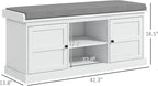 HOMCOM Shoe Bench with Cushion, Storage Bench for Entryway with Padded Seat, 2 Cabinets and Adjustable Shelf for Hallway, Living Room, Bedroom, White