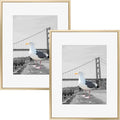 Frametory, 16x20 Metal Picture Frame with Mat for 11x14 Picture & Real Glass, Aluminum Photo Frame Collection (Gold, 2 Pack)