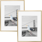 Frametory, 16x20 Metal Picture Frame with Mat for 11x14 Picture & Real Glass, Aluminum Photo Frame Collection (Gold, 2 Pack)