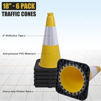 Fluorescent Orange/Green PVC Traffic Cones, Heavy Black Base Parking Lot Cone Structurally Stable Weatherproof Road Construction Safety Cones (4, Yellow, 18" Medium)