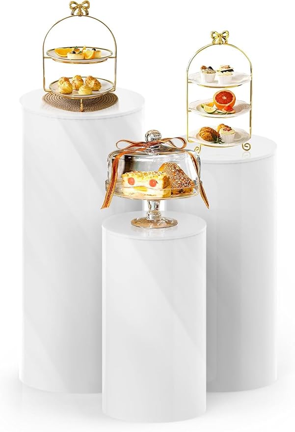 3PC Cylinder Pedestal for Party, Large White Cake Stand, Pedestal Display Plinth Pillars for Wedding Ceremony Birthday Party Art Decor--35.4''(L),29.5''(M),23.6''(S)