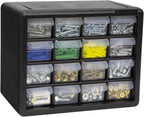 Akro-Mils 16-Drawer Plastic Drawer Storage Cabinet for Garage Organization, Beads, Makeup Organizer, Building Bricks Storage, Teacher Toolbox, 10-1/2" W x 6-1/2" D x 8-1/2" H, 10716 Black