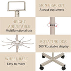 Retail Display Stand Store Display Rack 5 Tier Metal Spinning Display Stand Rack with Wheels Keychain Jewelry Stocking Hat Display Stand with Hooks for Malls, Showroom, Retail Store (Grey)