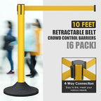 6 Pack Premium Crowd Control Stanchion Set, 40" H Delineator Post with 10' Feet Retractable Belt, Heavy-Duty Base, Safety Rope Barriers for Traffic Queue (Heavy Rubber Base, Yellow)