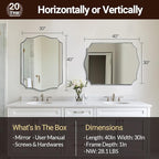 ANDY STAR Chrome Bathroom Mirror, 30x40 Inch Large Polished Chrome Mirror, Rectangle Mirror for Bathroom with Unique Wavy Design Ideal for Home Decor, Rust-Proof Stainless Steel 1” Frame