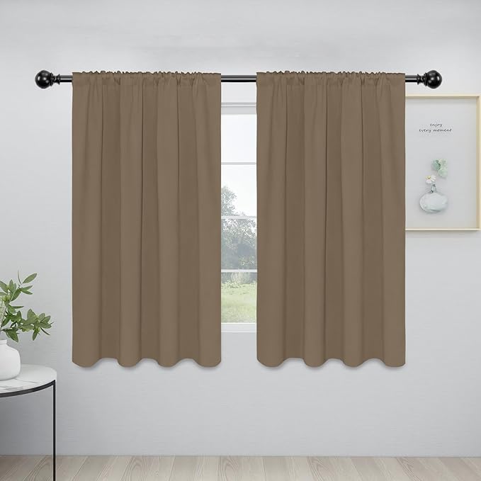 Easy-Going Rod Pocket Blackout Curtains for Bedroom, Room Darkening Window Curtains for Living Room, Thermal Insulated Noise Reduction Solid Window Drapes, 2 Panels(42x54 in, Camel)