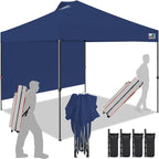 Eurmax USA NOMATTER ONE-Person Open&Close 10x10ft Pop Up Canopy Tent,Portable Shelter Canopy for Outdoor Events with 1 Removable Sidewall,Temporary Sunshade,Bonus 4 Sand Bags(Navy Blue)