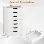 7 Drawer File Cabinet, Mobile Filing Cabinet w/Universal Wheels, Wood Printer Stand with Storage, Rolling File Cabinets for Home Office, Living Room, Bedroom (White, 7 Drawers)
