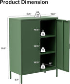 Metal Storage Cabinet with Doors and Shelves,Multipurpose Storage Rack, 3-Tier Shelf,Metal Locker Style Accent Cabinet for Home Office,Living Room,Kitchen (Forest Green, 40''H)