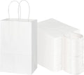 Toovip 100 Pack 5.25x3.25x8.25 Inch Small White Kraft Paper Bags with Handles Bulk, Gift Wrap Bags for Favor Grocery Retail Party Birthday Shopping Business Goody Craft Sacks Merchandise Take Out Cub