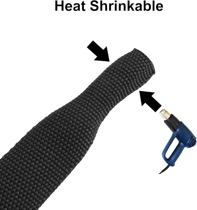 MECCANIXITY Braided Cable Sleeves Heat Shrinkable Fabric Sleeving, 7/8" 10ft Black 2:1 Ratio Heat Shrinkable Cord Protector for Harness Cable, Network Cable Protection, Cable Management