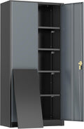 Greenvelly Metal Storage Cabinet, 72" Locking Metal Garage Storage Cabinet with Doors and 4 Adjustable Shelves, Lockable Steel Cabinet for Home Office, Garage, Shop, School (Black Grey 36" W x 18" D)