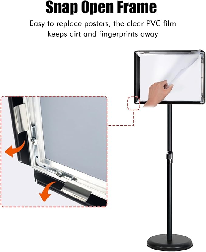 Adjustable Sign Stand for Display, Pedestal Floor Signage Stand Holder with Heavy Duty Base, for Outdoor or Indoor Advertising (11 x 17, Black)