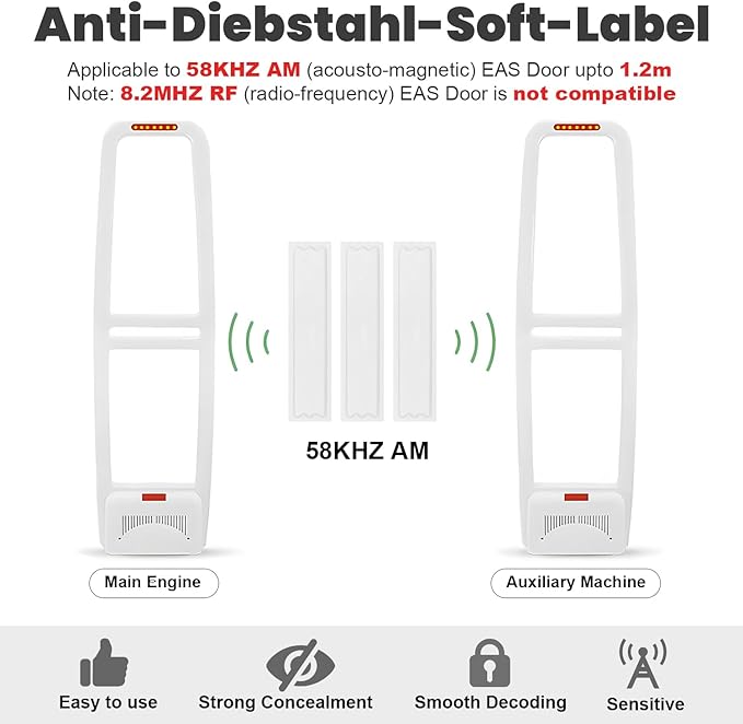 108 Pieces of 58 kHz Acousto-Magnetic (AM) Security Tag Labels, Compatible with 58 kHz EAS Systems. Features Simulated Barcodes