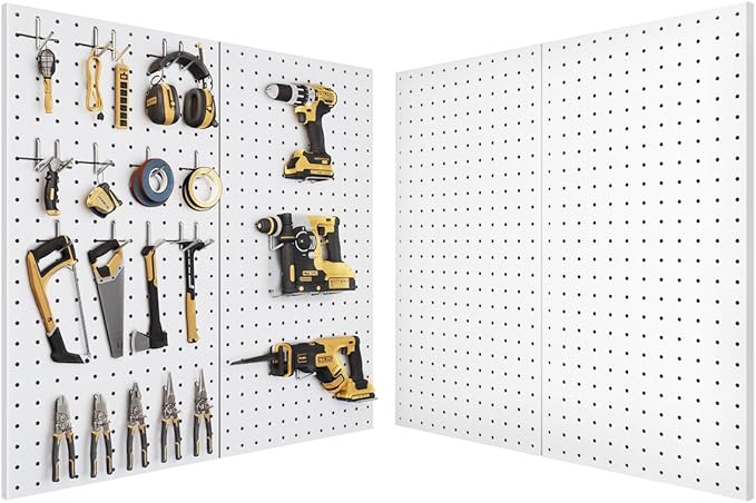 Pegboard, Metal Peg Board, Pegboards Wall Organizer with 57 Pcs Hooks, Sturdy Peg Board for Garage Tool Organization, Home & Office Wall Decoration (White, 3 Pack)