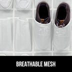 GORILLA GRIP Over the Door Shoe Organizer, 2 Pack, 24 Breathable Mesh Pockets, Space Saving Hanging Storage Holder, Closet Rack Hanger Holds Up to 40 lbs, Hangs on Closets, Shoes, Accessories, White