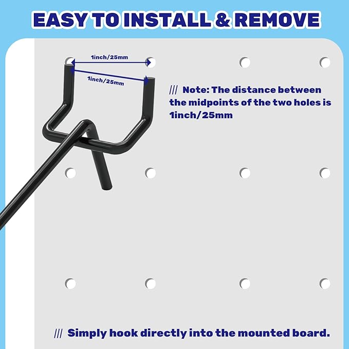 40Pcs 6" /150mm Stainless Steel Pegboard Display Hooks Bulk Set, Black Garage Organization Peg Wall Hook Metal Slatwall Panel Hook Fit 1/8 and 1/4 Inch Pegboard for Retail