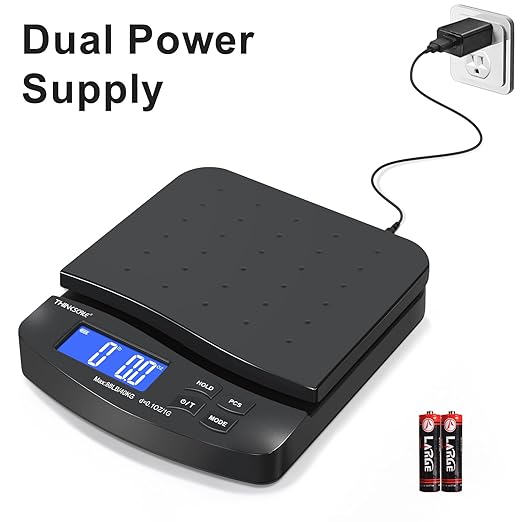 THINKSCALE 88lb Shipping Scale, 0.1oz Precision, Digital Postal Scale with Large LCD, Hold/Tare/Piece Counting, 5 Units, Dual Power (Battery/AC), Black