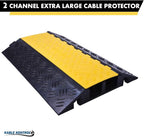 Kable Kontrol Atlas Heavy Duty Cable Protector Ramp - 2 Channel - 1 Pc - 35” Long Black & Yellow – 32000 Lbs Capacity - Rubber Speed Bump Wire Protector Cord Cover – CP9985