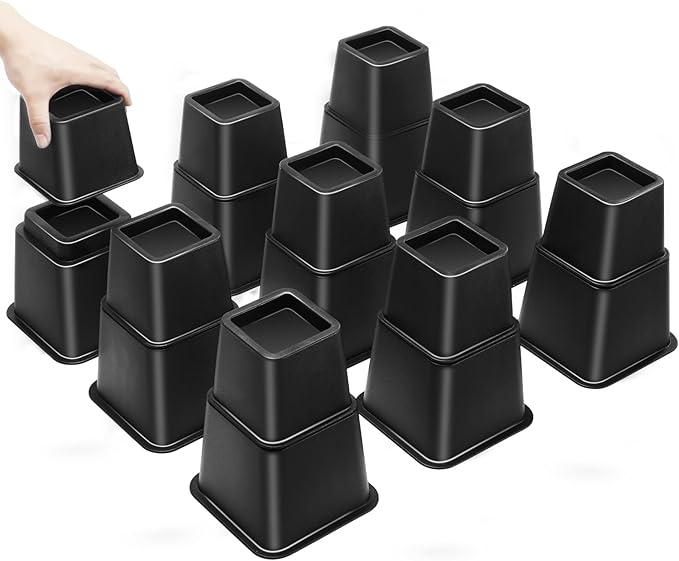 Bed Riser/Furniture Lift Bed/Bed risers/Furniture Lifter/Table risers/Frame Risers Create Under Bed Storage Heavy Duty for Furniture Height Adjustment (Black 9 Pack, 8 Inch)