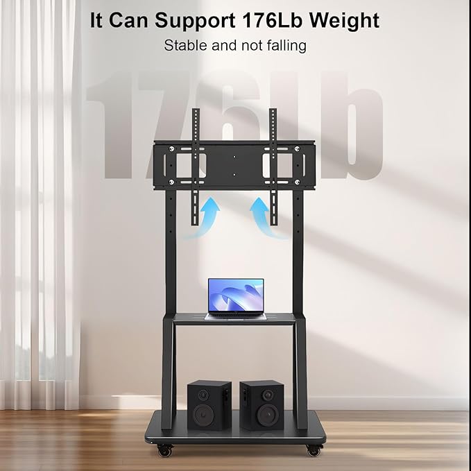 Smart Board Stand with Wheels,Height Adjustable Mobile Rolling Stand for Classroom & Office, Holds up to 300lbs, Whiteboard Portable Cart on Wheels (for 43-65 Inch Smart Board)