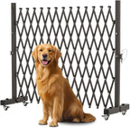 GYMTIME Metal Expandable Barricade, Portable Safety Barrier with Casters, Flexible Mobile Folding Security Gate, Adjustable Traffic Fence for Home, School, Warehouse, 5.2 Feet, 34 inch High