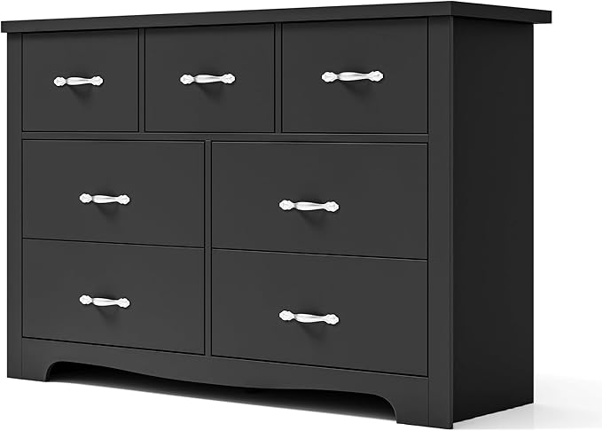 LINSY HOME 7 Drawers Dresser for Bedroom, Wood Bedroom Dressers Modern Drawer Chest, 7 Chest of Drawer, Tall Dresser for Closet, Dressers Organizer for Living Room, Closet, Hallway