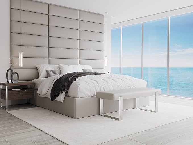 VANT Upholstered Bed Bench - Zigrino Mineral - Burnished Brass - Contemporary Modern, Bedroom Bench Seat, Hallway, or Entryway