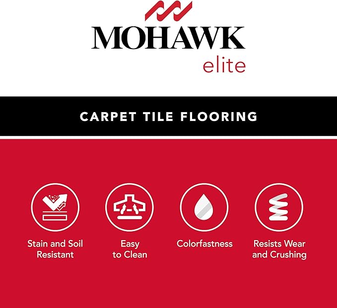 Mohawk Elite 24" x 24" Berber (Loop pile), 0.1" Pile Height, Carpet Tile, Nylon Fiber, Falcon Color, (1 Tile)
