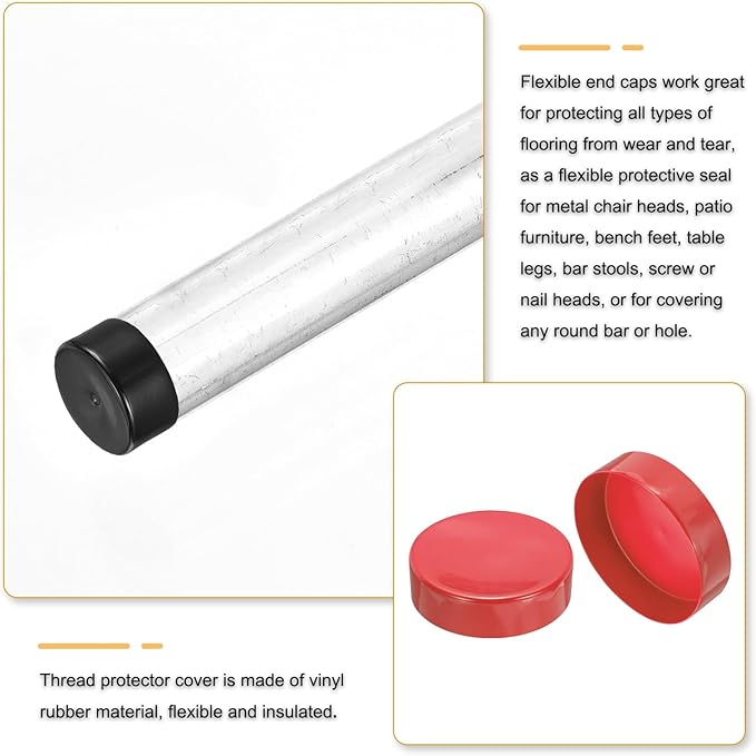 uxcell 4pcs Rubber End Caps 200mm(7.9 Inch) ID Vinyl Round End Cap Cover Screw Thread Protectors Red, 50mm Height