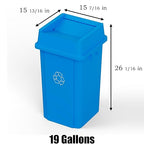 19 Gallon Blue Square Commercial Trash Garbage Can with Lid | Outdoor Office Restaurant School Kitchen