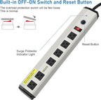 CCCEI Heavy Duty Power Strip Surge Protector 20 Amp, High Amp Industrial Shop Garage Metal Multiple Outlets, 12 FT 12 Gauge 5-15P Extension Cord 6 Outlet 6-20R T-Slot 20a for Appliance.