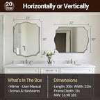 ANDY STAR Chrome Bathroom Mirror, 22x30 Inch Polished Nickel Vanity Mirror, Modern Scalloped Mirror for Bathroom with Anti-Rust Stainless Steel Frame, Hangs Vertical or Horizontal