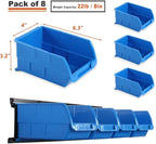 Wallmaster 8-Bin Storage Bins Garage Rack System 2-Tier Orange Tool Organizers Cube Baskets Wall Mount Organizations (Blue)