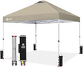 CROWN SHADES 12x12 Pop Up Canopy Outside Canopy, Patented One Push Tent Canopy with Wheeled Carry Bag, Bonus 8 Stakes and 4 Ropes, Beige