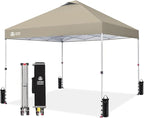 CROWN SHADES 12x12 Pop Up Canopy Outside Canopy, Patented One Push Tent Canopy with Wheeled Carry Bag, Bonus 8 Stakes and 4 Ropes, Beige