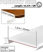 U-Shape White TPE Edge Banding 16.4Ft Self-Adhesive Flexible Edge Trim, Furniture Edge Protector & Countertop Molding (W:1.0'' H:0.2'')