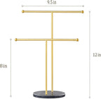 pickpiff Necklace Holder Stand: 2 Tier Jewelry Organizer with Marble Base, Gold Jewelry Tree Display for Bracelets, Rings, Earrings, Gold and Black