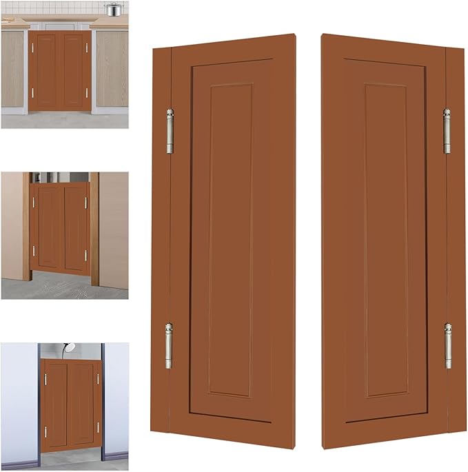 Solid Wood Interior Swing Door with Metal Hinges - Swinging Cafe Doors for Kitchen, Stairs, Bedroom Entrance & Partition (Brown, 27.56"X35.43")