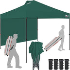 Eurmax USA NOMATTER ONE-Person Open&Close 10x10ft Pop Up Canopy Tent,Portable Shelter for Outdoor Events with 1 Removable Sidewall,Instant Canopies,Temporary Sunshade,Bonus 4 Sand Bags (Forest Green)