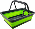 SAMMART Collapsible Basket with Handle 8L (2.1 Gallon) - Portable Outdoor Picnic Basket/Crate - Foldable Basin for Washing Dishes,Camping,Hiking (Grey/Green)