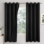 Black Blackout Curtains 72 Inch Length 2 Panels for Living Room, Thermal Insulated 100% Light Blocking Soundproof Grommet Window Curtains for Bedroom with Liner, Each 52 Inch Wide