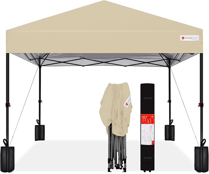 Best Choice Products 10x10ft 1-Person Setup Pop Up Canopy Tent Instant Portable Shelter w/ 1-Button Push, Case, 4 Weight Bags - Sand