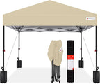 Best Choice Products 10x10ft 1-Person Setup Pop Up Canopy Tent Instant Portable Shelter w/ 1-Button Push, Case, 4 Weight Bags - Sand