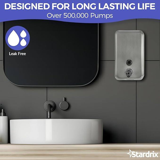 Stainless Steel Foam Hand Soap Dispenser, 1100ml / 37oz Wall Mount Foaming Soap Dispenser with Improved Premium Non-Leak Pump and Corrosion-Proof Liner for Commercial and Residential Use