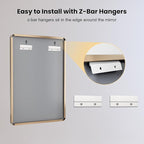 LOAAO 48”X32” Gold Bathroom Mirror, Rounded Rectangle Gold Frame Mirror, Brushed Gold Bathroom Vanity Mirror Wall-Mounted, Anti-Rust, Tempered Glass, Hangs Horizontally or Vertically