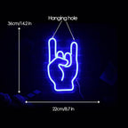 Rock on hand Neon Sign Rockin Hand Neon Light LED Neon Sign for Wall Décor Dimmable Rock and Roll LED Neon Light for Bar Restaurant Music Concert Man Cave Wall Art 14"×8.4"