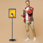 Pedestal Floor Stand Sign Holder for 8.5x11 inches Poster or chalk board, Snap open frame,360° Rotation,Outdoor Indoor Standing Display Sign Holders for commerical, directional, Black 3 Pack