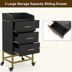 Salon Storage Trolley Cart with with Lockable Wheels, Beauty Rolling Hair Cart with Drawers& Dryer Holder, Salon Stations Cabinet for Beauty Spa Barbershop (Black)
